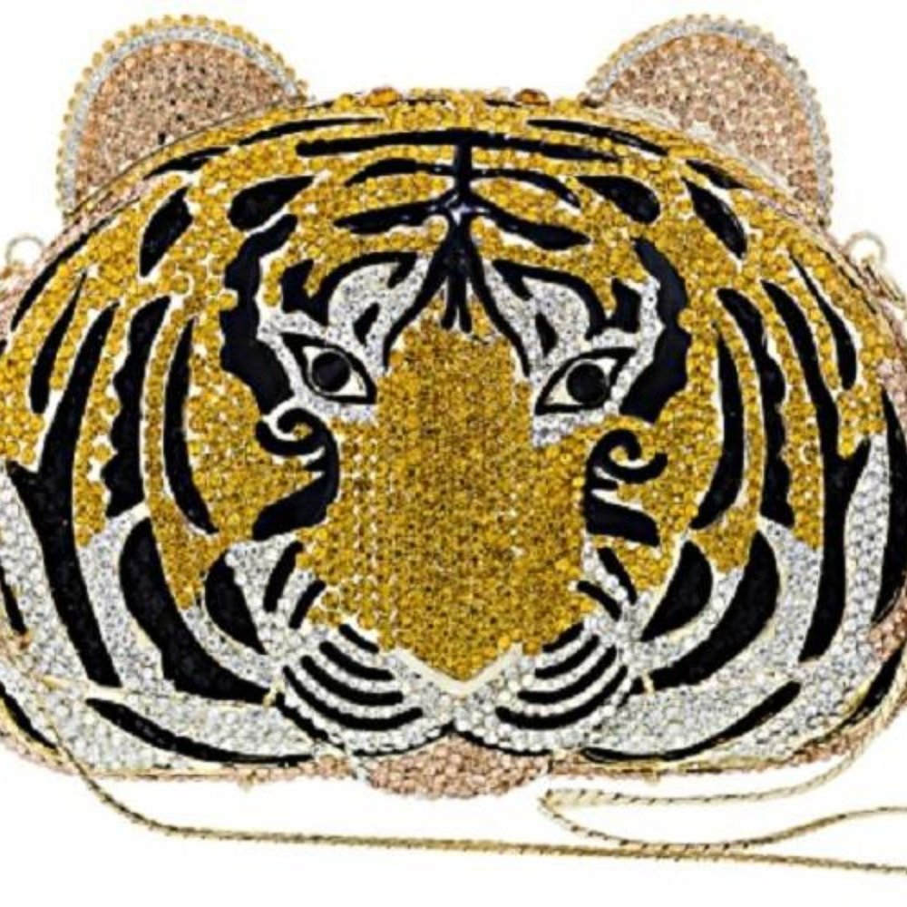Off Park Collection Multicolor Crystal Gold Tone Tiger Clutch Purse